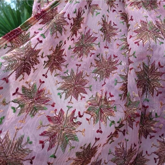 NWOT RAJ Pink & Multicolored Embroidered Stars Sequins Silk India Scarf/Wrap - Picture 3 of 11